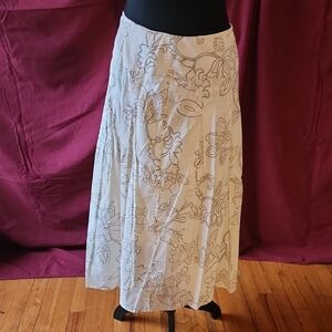 Apt. 9 Cream A-Line Skirt with Floral Design